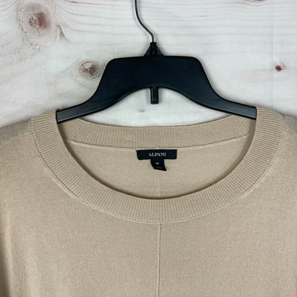 Alfani Sweater Womens 0X Plus Beige Pullover Round Neck Dolman Sleeve Solid